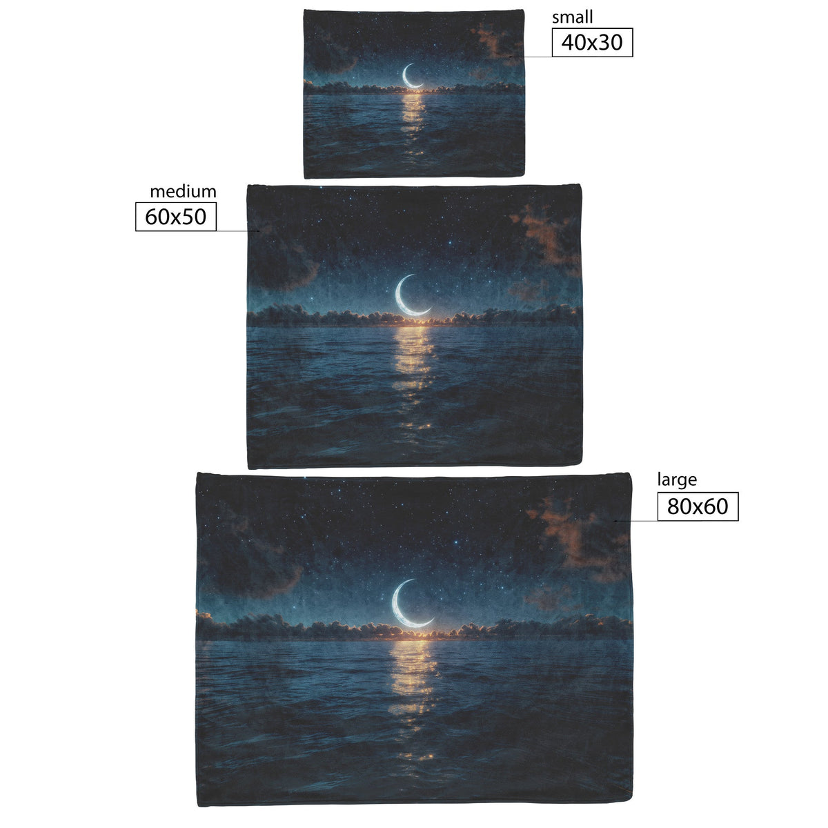 Night Ocean Scene Massive Crescent Moon Stars Reflecting Silver Waves Deep Blue Hues Fleece Sherpa Blanket - Awakening Righteousness