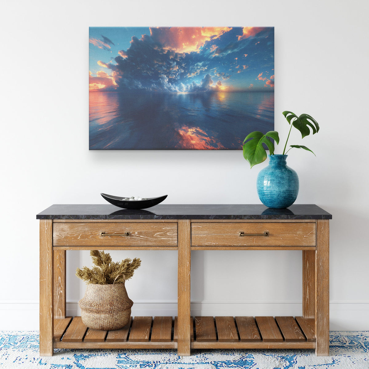Ocean Sunset with Dramatic Clouds and Vibrant Reflections Canvas Wall Art Decor - Awakening Righteousness