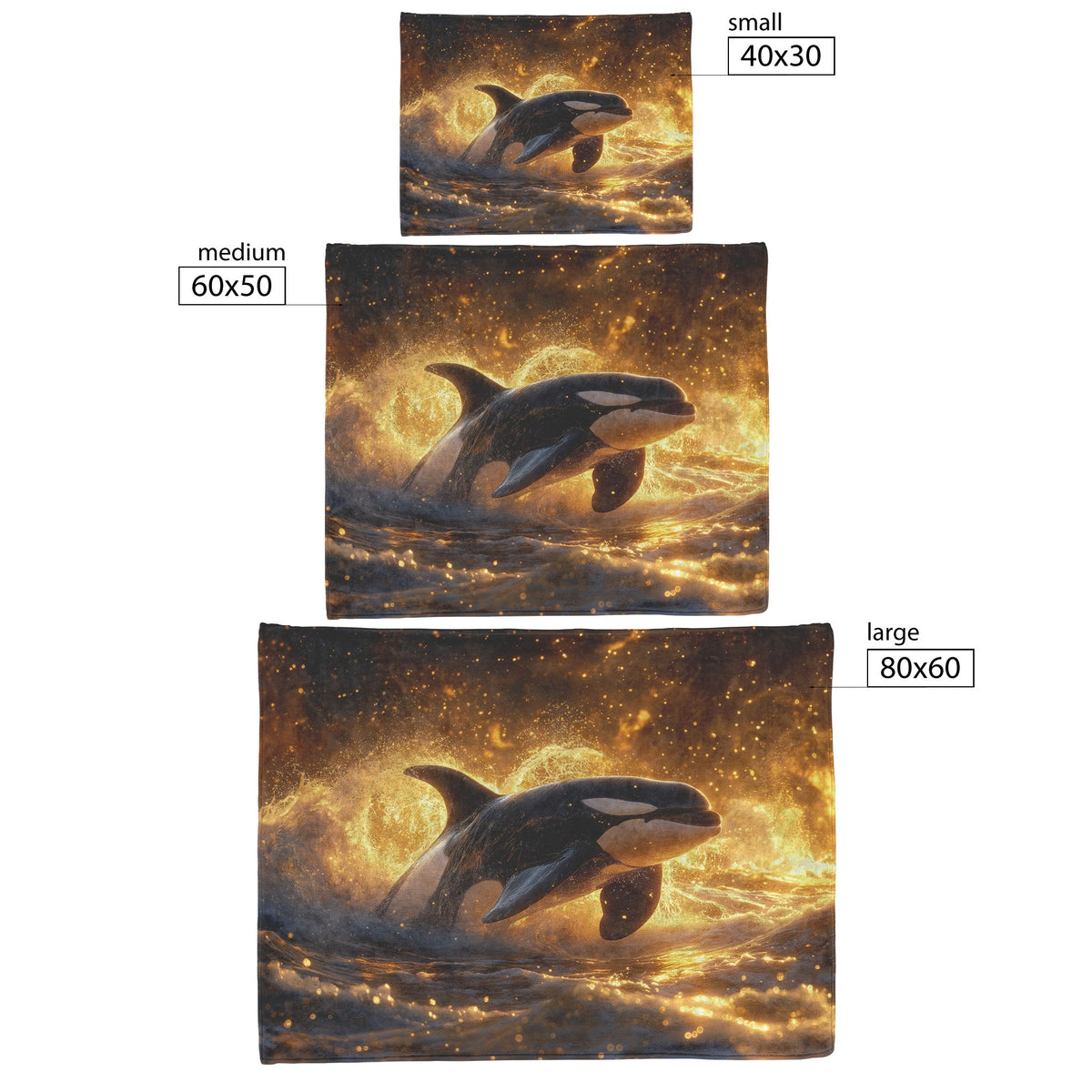 Orca Leaping Through Glowing Ocean Waves Golden Light Twilight Sky Serene Majestic Fleece Sherpa Blanket - Awakening Righteousness