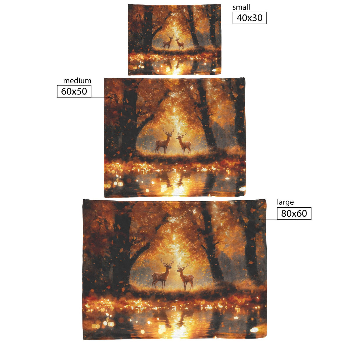 Pair of Deer Walking Gracefully in Golden Autumn Forest with Glowing Leaves Fleece Sherpa Blanket - Awakening Righteousness