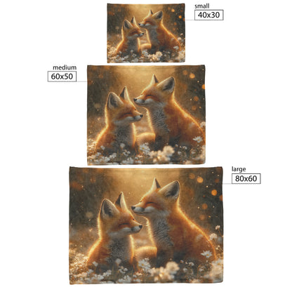 Pair of Foxes Playing in Flower Meadow Glowing Sunlight Joyful Peaceful Fleece Sherpa Blanket - Awakening Righteousness