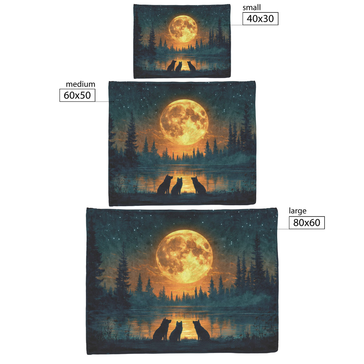 Pair of Wolves Silhouetted Against Massive Glowing Full Moon in Quiet Forest Cozy Sherpa Blanket - Awakening Righteousness