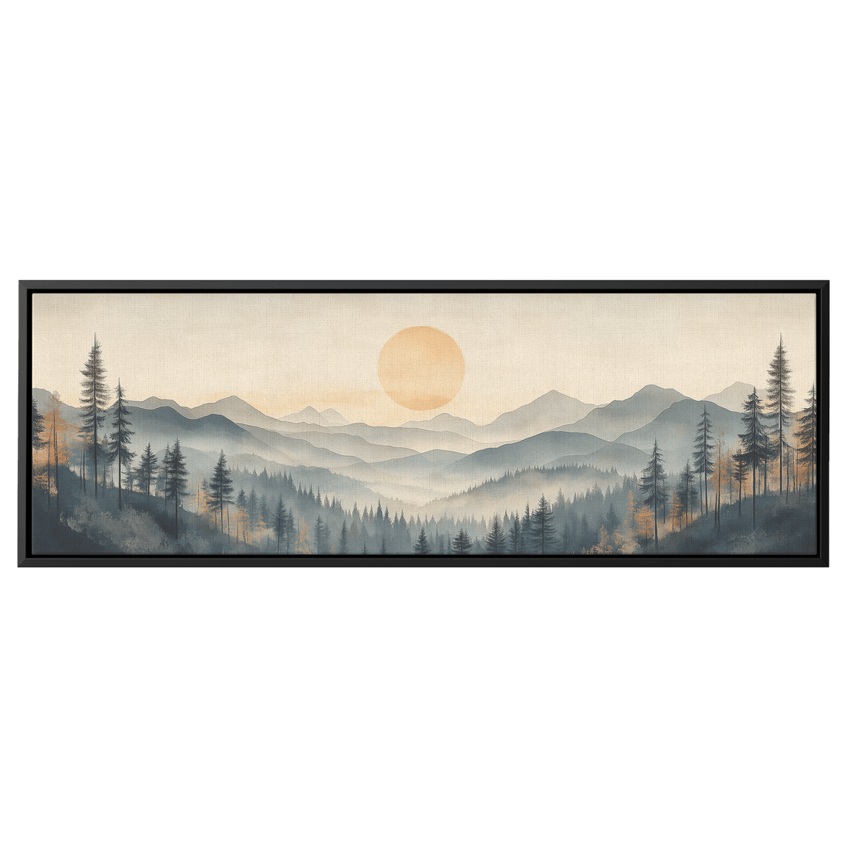 Panoramic Nature Illustration Muted Landscape Rolling Hills Beige Gray Taupe Tones Ultra High Definition Textured Minimalist Panoramic Framed Canvas Wall Art - Awakening Righteousness