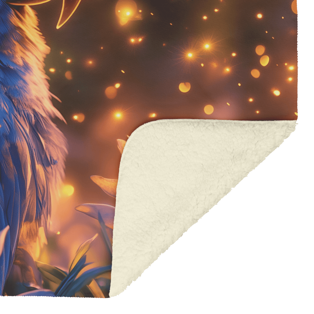 Parrot Surrounded by Glowing Fireflies in Magical Tropical Garden Under Starry Night Sky Fleece Sherpa Blanket - Awakening Righteousness