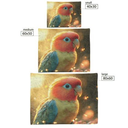 Parrot Surrounded by Glowing Fireflies in Magical Tropical Garden Under Vibrant Sunset Fleece Sherpa Blanket - Awakening Righteousness