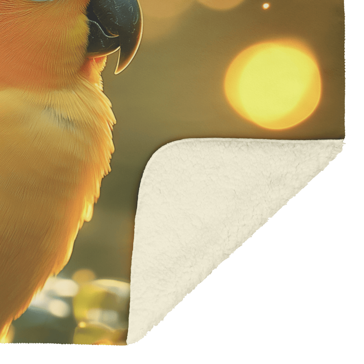 Parrot Surrounded by Glowing Fireflies in Magical Tropical Garden Under Vibrant Sunset Light Fleece Sherpa Blanket - Awakening Righteousness