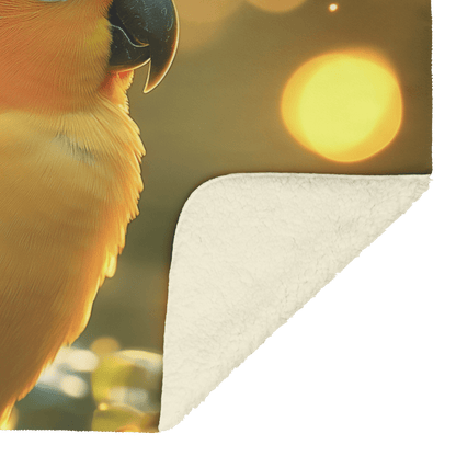 Parrot Surrounded by Glowing Fireflies in Magical Tropical Garden Under Vibrant Sunset Light Fleece Sherpa Blanket - Awakening Righteousness