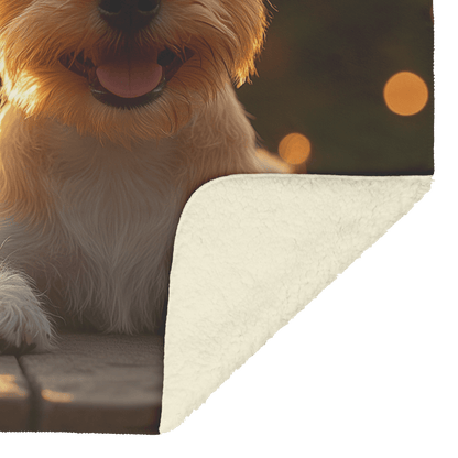 Parson Russell Terrier Lying on Wooden Deck Surrounded by Shimmering Golden Textures and Glowing Light Rays Fleece Sherpa Blanket - Awakening Righteousness