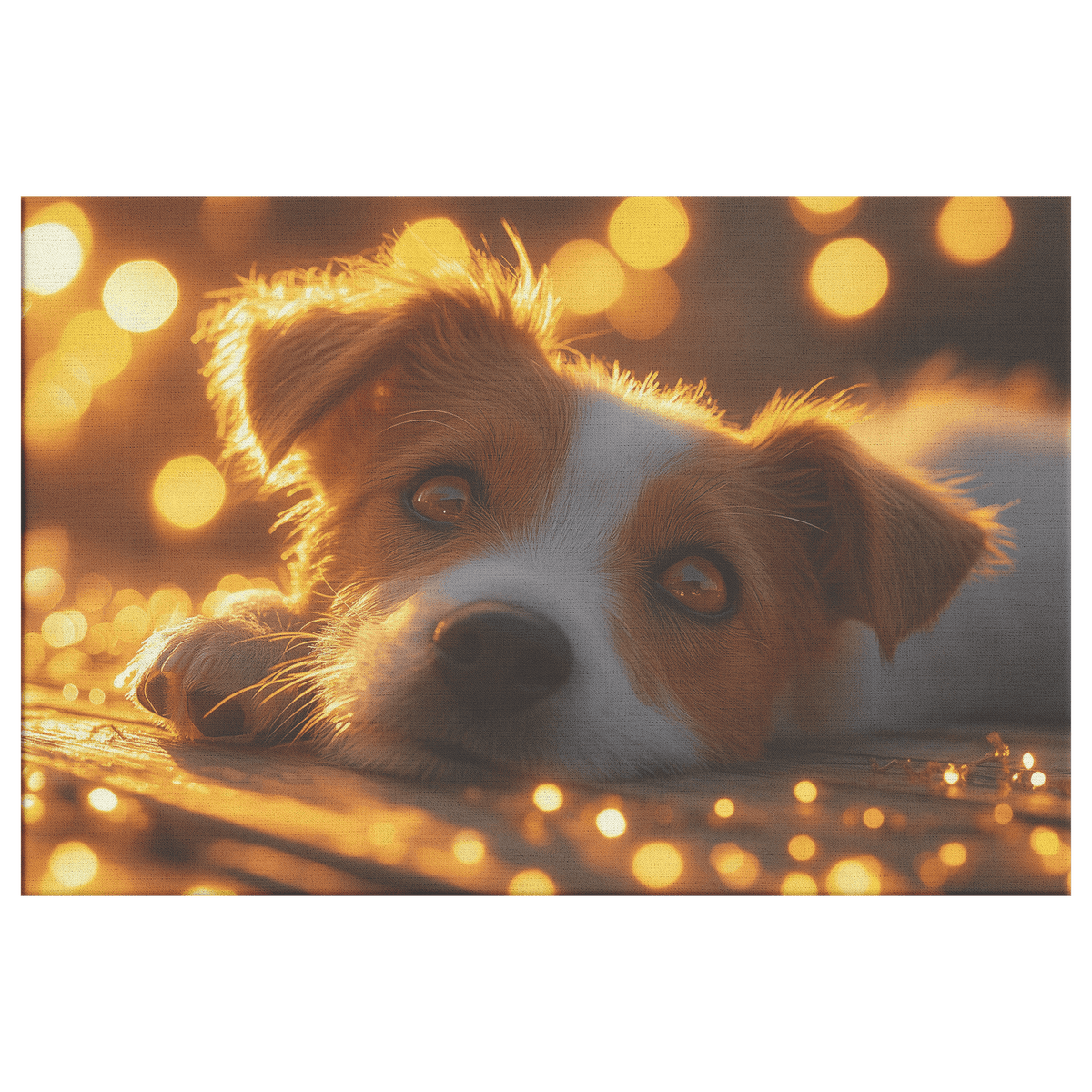 Parson Russell Terrier On Wooden Deck With Shimmering Golden Textures And Glowing Light Rays Canvas Wall Art Decor - Awakening Righteousness