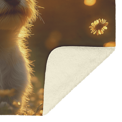 Parson Russell Terrier Standing in Lush Green Meadow Surrounded by Golden Light Trails With Glowing Fur Fleece Sherpa Blanket - Awakening Righteousness