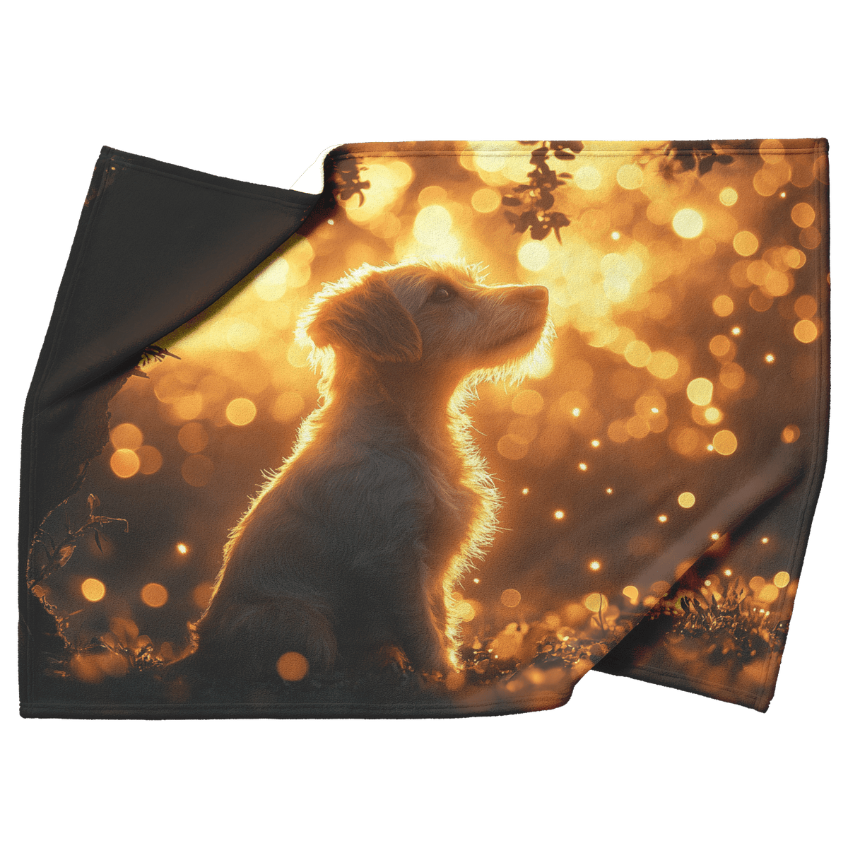 Parson Russell Terrier With Glowing Fur Sitting Under Tree Surrounded by Shimmering Textures and Light Trails Fleece Sherpa Blanket - Awakening Righteousness