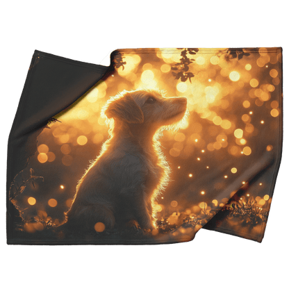 Parson Russell Terrier With Glowing Fur Sitting Under Tree Surrounded by Shimmering Textures and Light Trails Fleece Sherpa Blanket - Awakening Righteousness