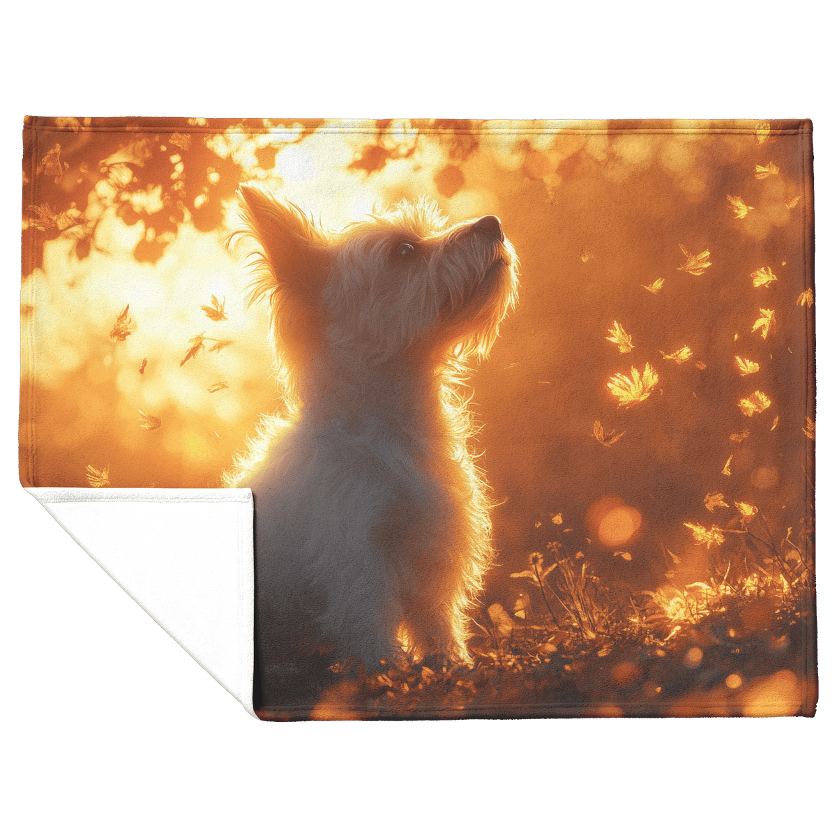 Parson Russell Terrier With Glowing Fur Sitting Under Tree Surrounded by Shimmering Textures and Light Trails Fleece Sherpa Blanket - Awakening Righteousness