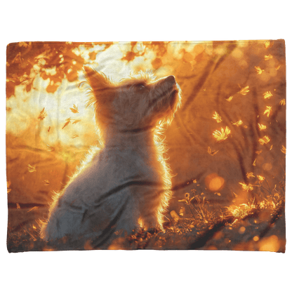 Parson Russell Terrier With Glowing Fur Sitting Under Tree Surrounded by Shimmering Textures and Light Trails Fleece Sherpa Blanket - Awakening Righteousness