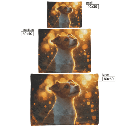 Parson Russell Terrier With Glowing Fur Sitting Under Tree Surrounded by Shimmering Textures and Light Trails Fleece Sherpa Blanket - Awakening Righteousness