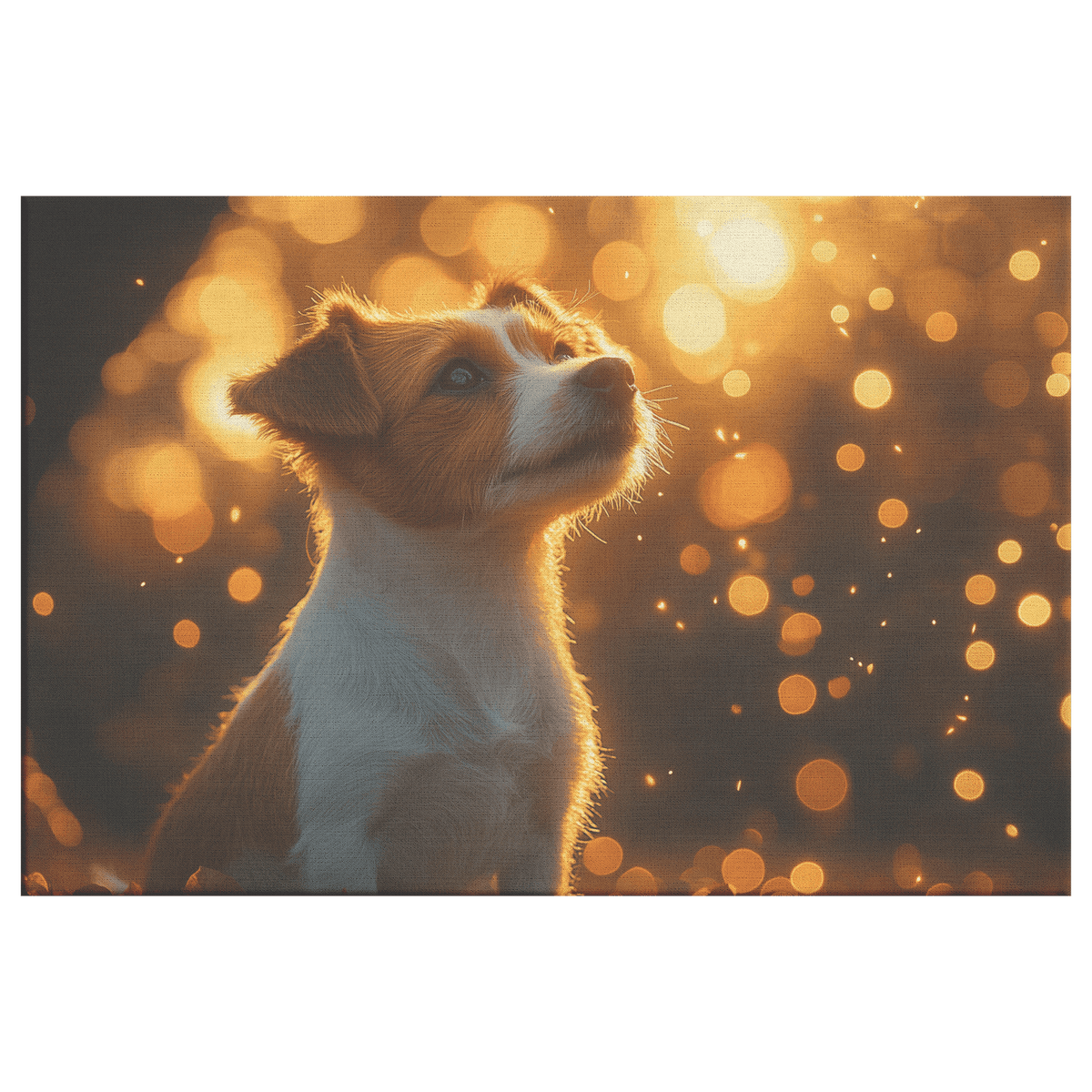 Parson Russell Terrier With Glowing Fur Sitting Under Tree With Shimmering Textures And Cascading Light Trails Canvas Decor - Awakening Righteousness