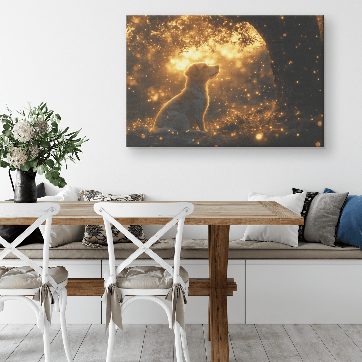 Parson Russell Terrier With Glowing Fur Under Tree With Shimmering Textures And Cascading Light Trails Canvas Wall Art Decor - Awakening Righteousness