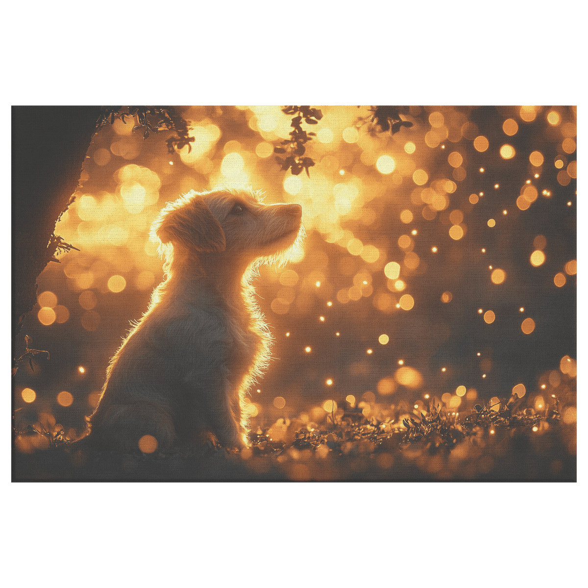 Parson Russell Terrier With Glowing Fur Under Tree With Shimmering Textures And Cascading Light Trails Canvas Wall Art Decor - Awakening Righteousness