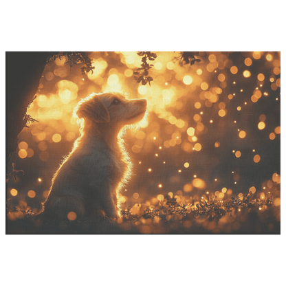 Parson Russell Terrier With Glowing Fur Under Tree With Shimmering Textures And Cascading Light Trails Canvas Wall Art Decor - Awakening Righteousness