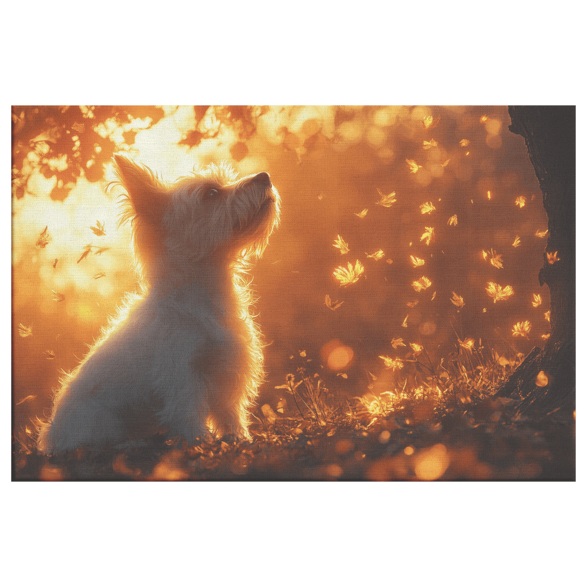 Parson Russell Terrier With Glowing Fur Under Tree With Shimmering Textures And Cascading Light Trails Canvas Wall Art Decor - Awakening Righteousness