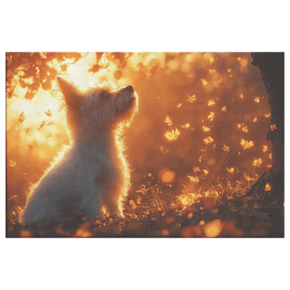 Parson Russell Terrier With Glowing Fur Under Tree With Shimmering Textures And Cascading Light Trails Canvas Wall Art Decor - Awakening Righteousness