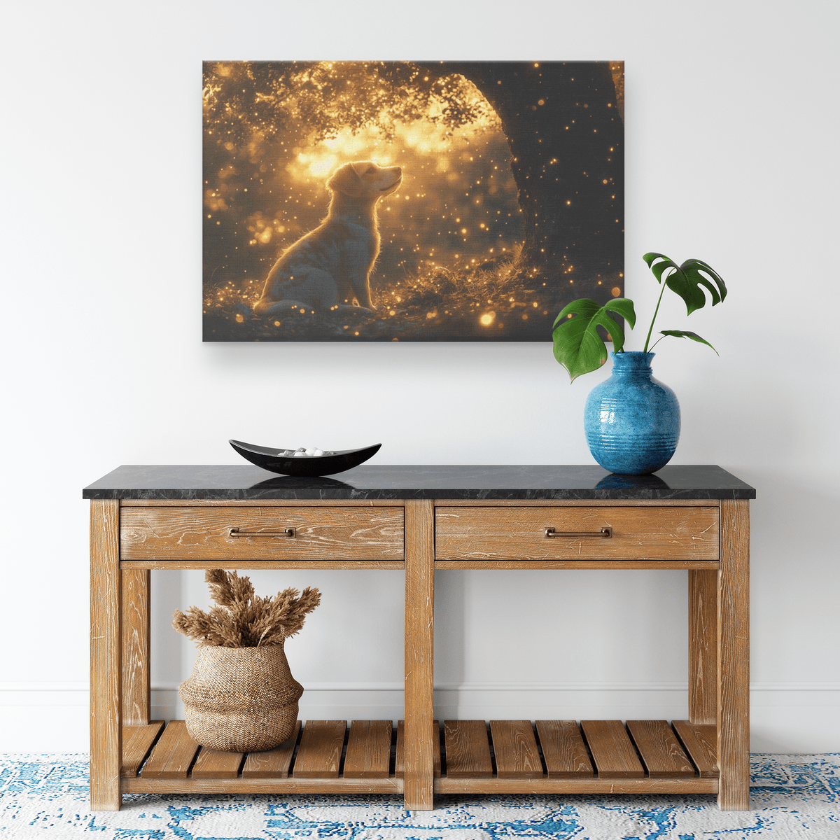 Parson Russell Terrier With Glowing Fur Under Tree With Shimmering Textures And Cascading Light Trails Canvas Wall Art Decor - Awakening Righteousness