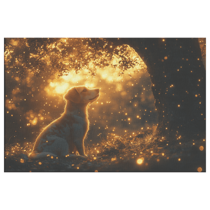 Parson Russell Terrier With Glowing Fur Under Tree With Shimmering Textures And Cascading Light Trails Canvas Wall Art Decor - Awakening Righteousness
