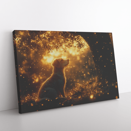 Parson Russell Terrier With Glowing Fur Under Tree With Shimmering Textures And Cascading Light Trails Canvas Wall Art Decor - Awakening Righteousness