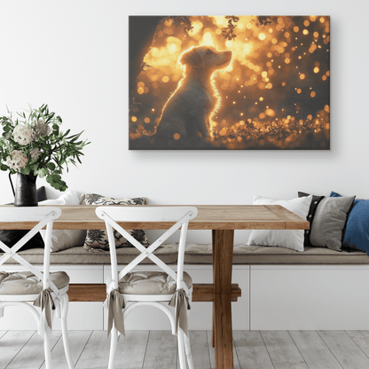 Parson Russell Terrier With Glowing Fur Under Tree With Shimmering Textures And Cascading Light Trails Canvas Wall Art Decor - Awakening Righteousness
