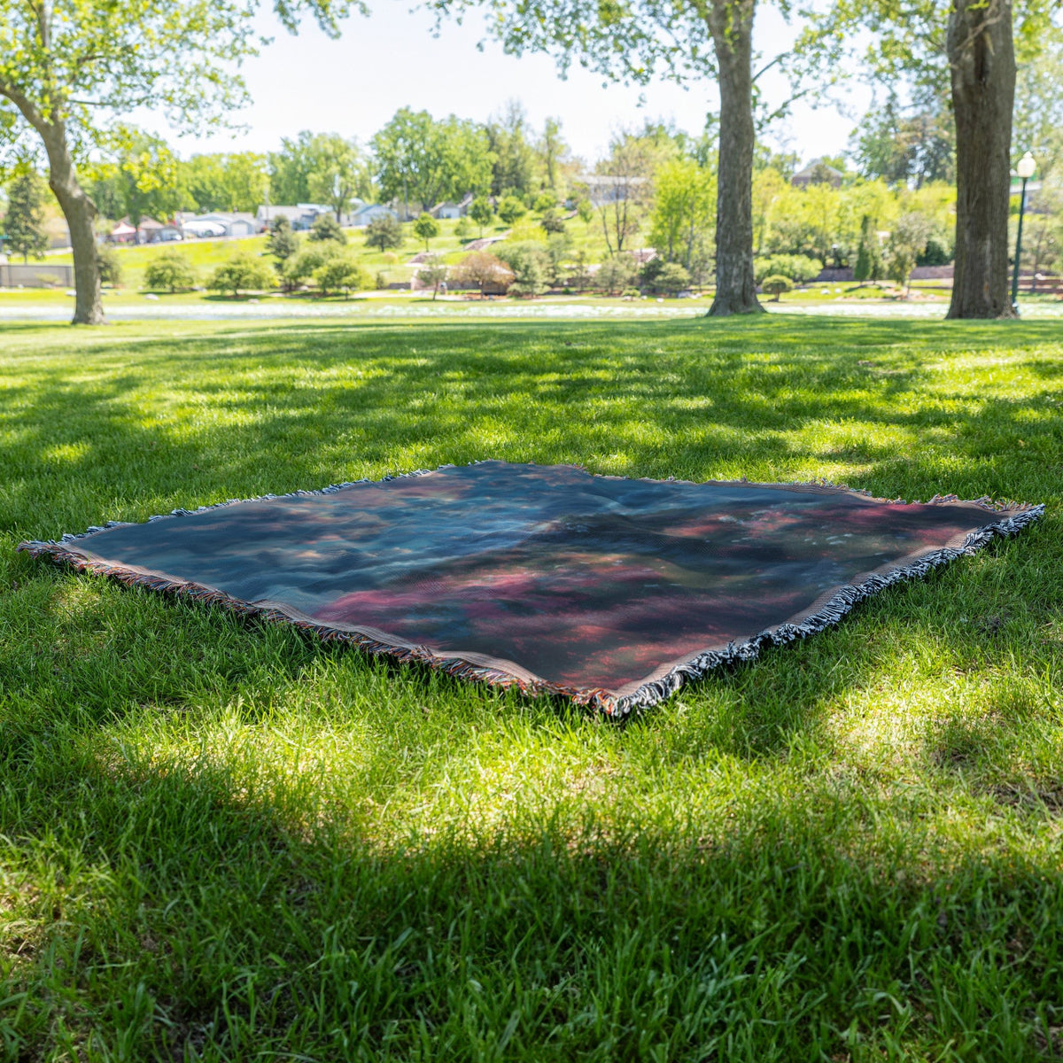 Pathway to the Cross with Blooming Flowers and Dramatic Sky Woven Throw Blanket for Home Decor - Awakening Righteousness