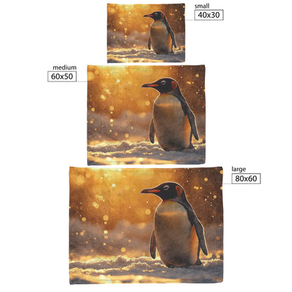 Penguin Walking Across Snowy Landscape Surrounded by Glowing Mist and Soft Golden Sunlight Fleece Sherpa Blanket - Awakening Righteousness