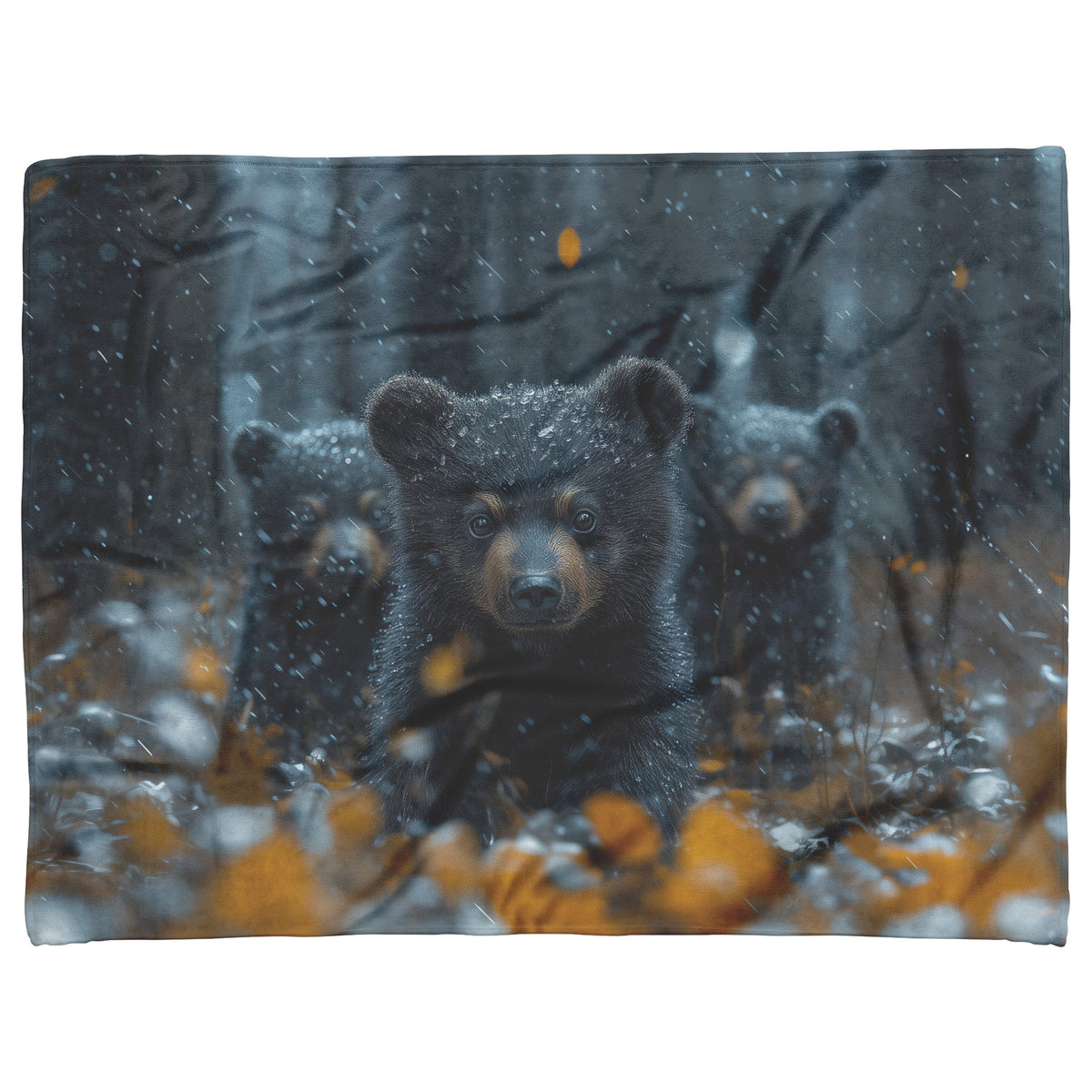 Playful Black Bear Cubs in Autumn Forest Cozy Sherpa Fleece Blanket - Awakening Righteousness