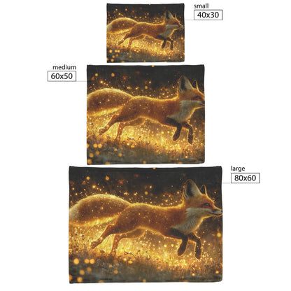 Playful Fox Leaping Through Glowing Firefly Meadow at Twilight on Cozy Fleece Sherpa Blanket for Nature Lovers - Awakening Righteousness