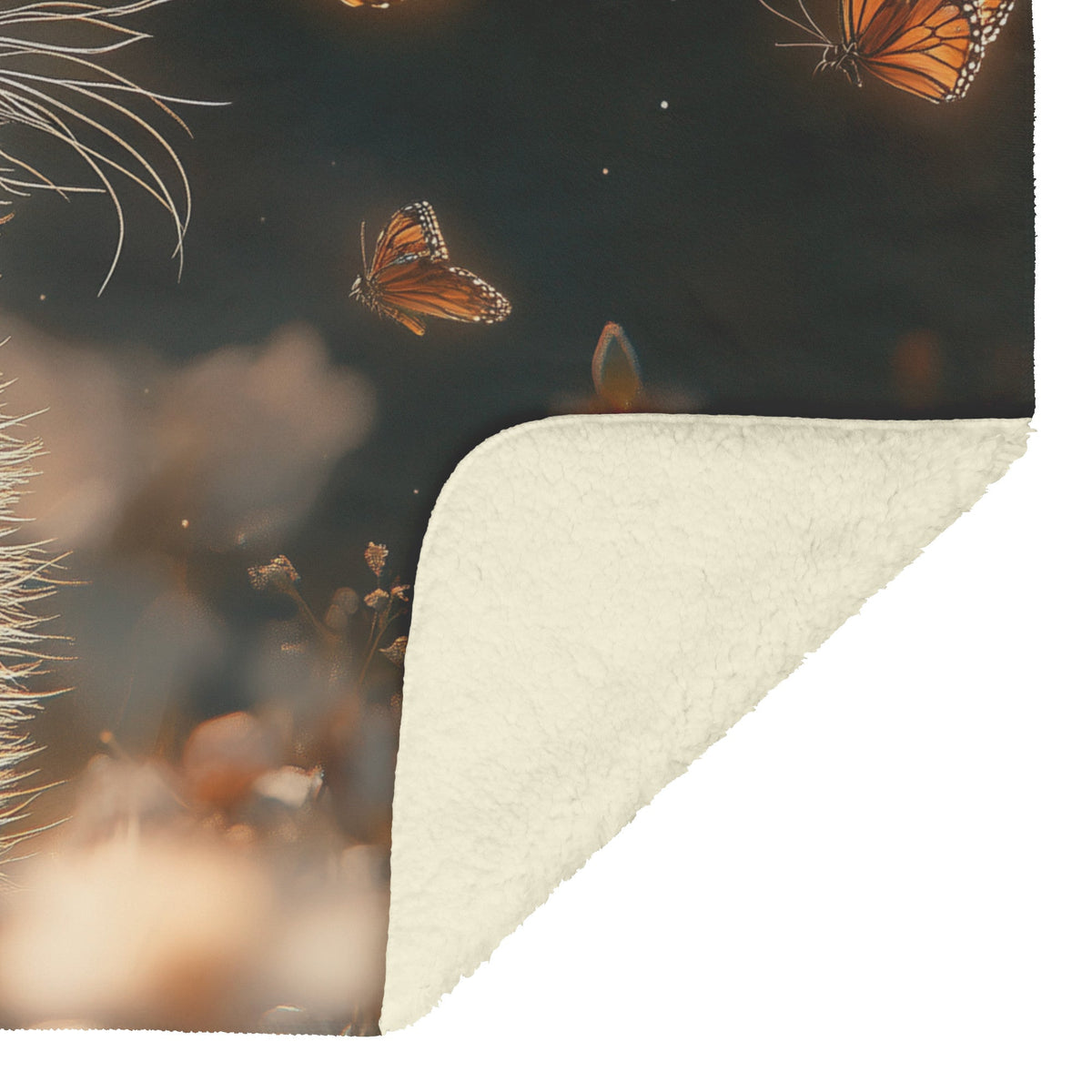 Playful Kitten Chasing Glowing Butterflies in Sunlit Meadow with Blooming Flowers Fleece Sherpa Blanket - Awakening Righteousness