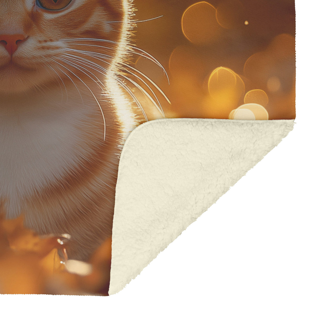 Playful Orange Tabby Cat Surrounded by Glowing Autumn Leaves Under Warm Sun Fleece Sherpa Blanket - Awakening Righteousness