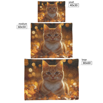 Playful Orange Tabby Cat Surrounded by Glowing Autumn Leaves Under Warm Sun Fleece Sherpa Blanket - Awakening Righteousness