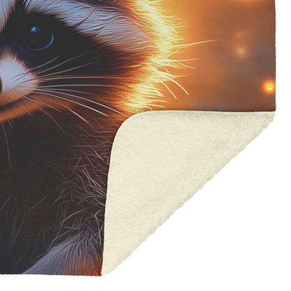 Playful Raccoon Surrounded by Fireflies Soft Moonlight Hyper Detailed Fur Peaceful Atmosphere Fleece Blanket - Awakening Righteousness