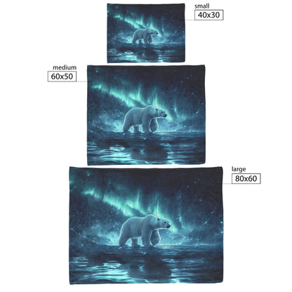 Polar Bear Walking Across Glowing Icy Plains Beneath Vibrant Aurora Borealis Sky Fleece Sherpa Blanket Cozy and Soft - Awakening Righteousness