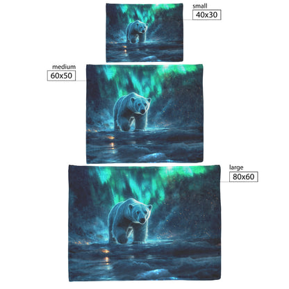 Polar Bear Walking Across Glowing Icy Plains Beneath Vibrant Aurora Borealis Sky Fleece Sherpa Blanket Cozy and Soft - Awakening Righteousness