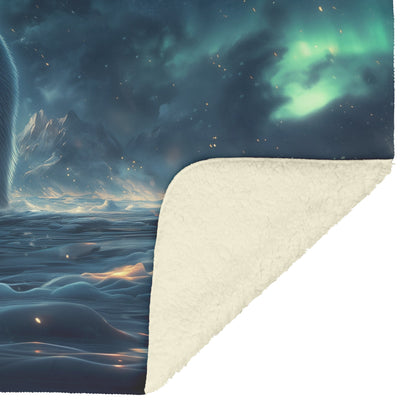 Polar Bear Walking Across Glowing Icy Plains Beneath Vibrant Aurora Borealis Sky Fleece Sherpa Blanket Cozy and Soft - Awakening Righteousness