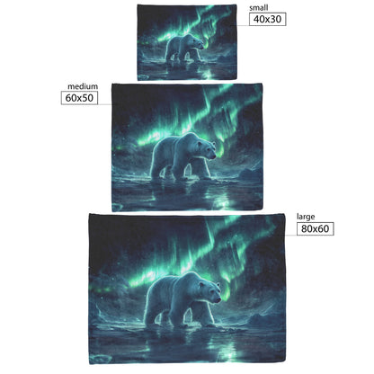 Polar Bear Walking Across Glowing Icy Plains Beneath Vibrant Aurora Borealis Sky Fleece Sherpa Blanket Cozy and Soft - Awakening Righteousness