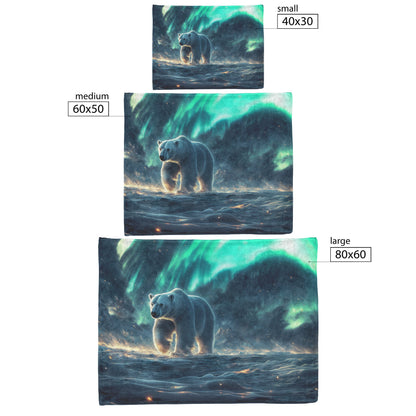 Polar Bear Walking Across Glowing Icy Plains Beneath Vibrant Aurora Borealis Sky Fleece Sherpa Blanket Cozy and Soft - Awakening Righteousness