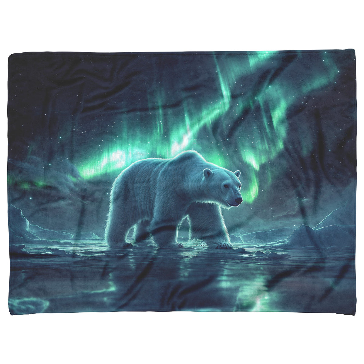 Polar Bear Walking Across Glowing Icy Plains Beneath Vibrant Aurora Borealis Sky Fleece Sherpa Blanket Cozy and Soft - Awakening Righteousness