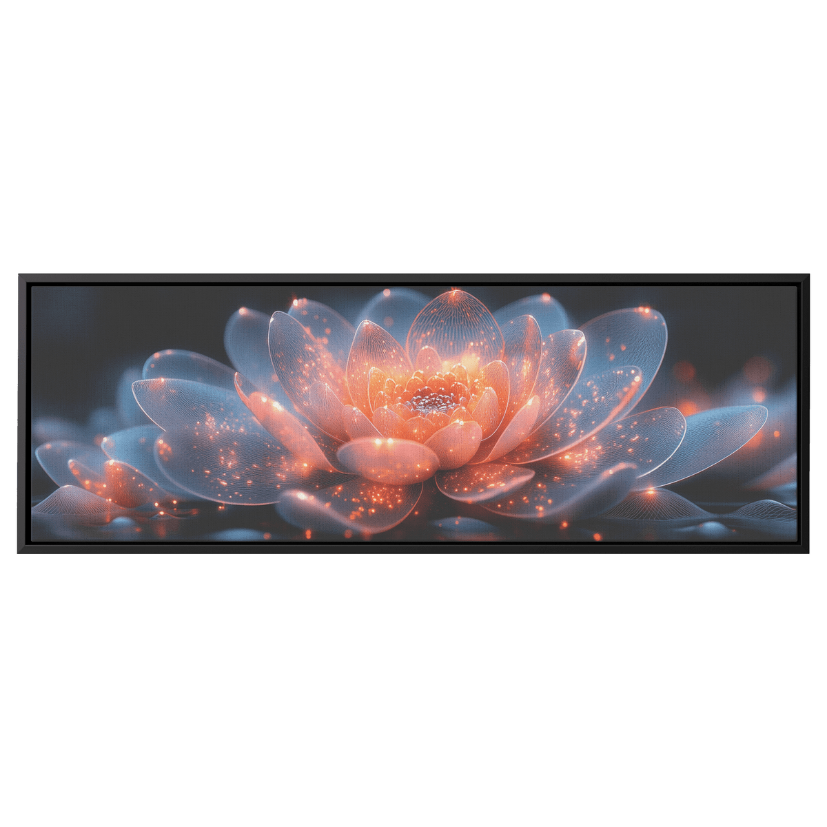 Polygonal Floral Patterns Reflective Glass Petals Glowing Cores Panoramic Framed Canvas Wall Art Decor - Awakening Righteousness