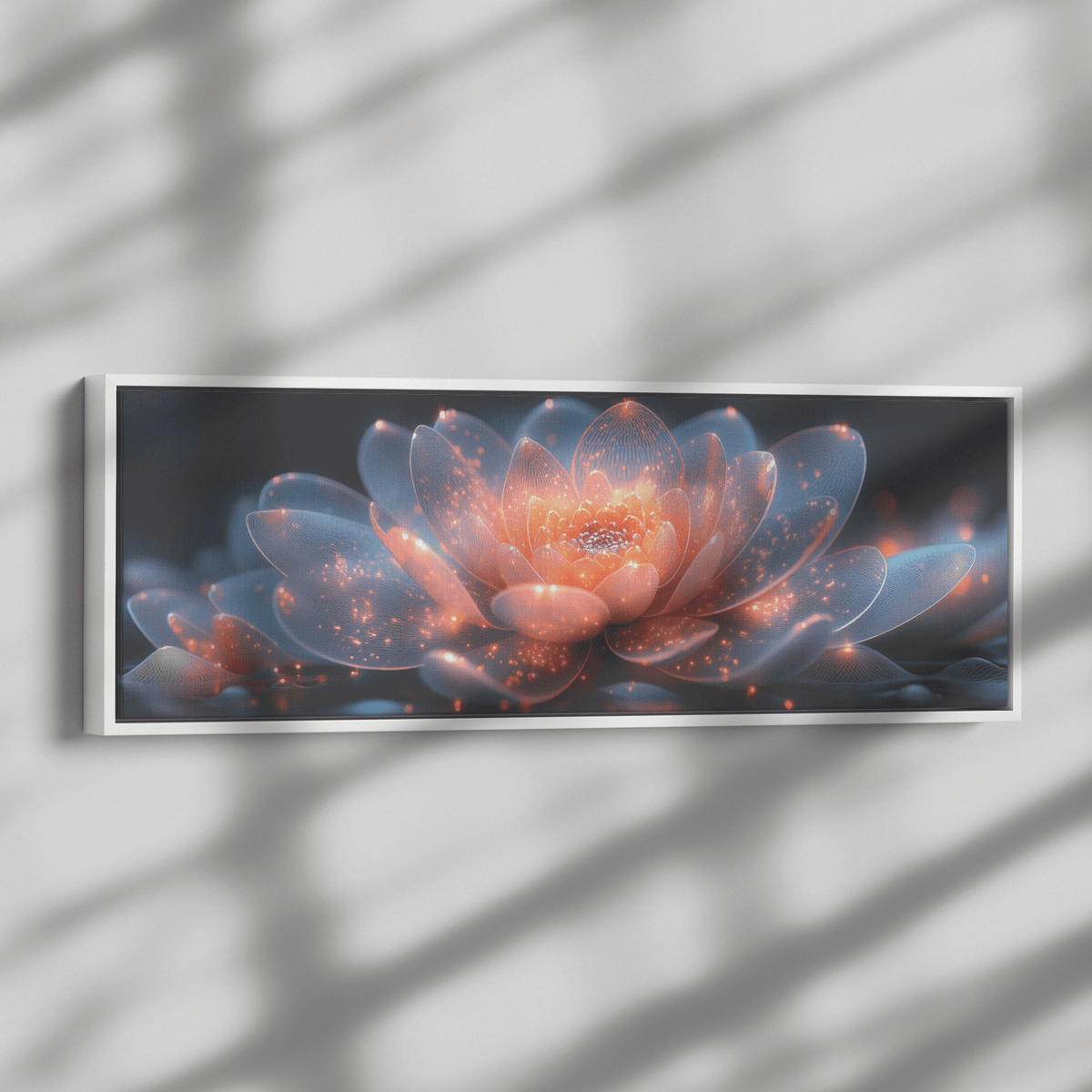 Polygonal Floral Patterns Reflective Glass Petals Glowing Cores Panoramic Framed Canvas Wall Art Decor - Awakening Righteousness