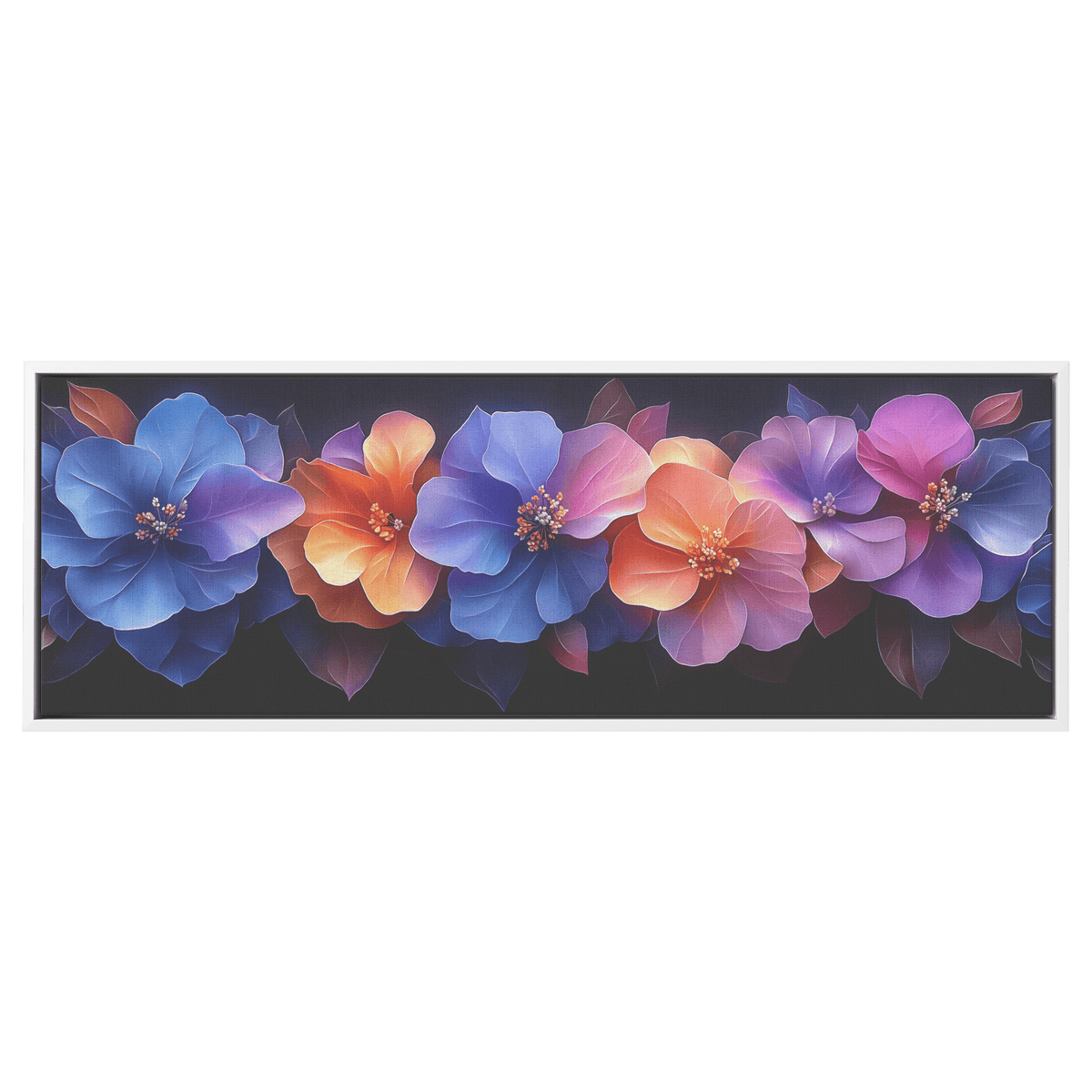 Polygonal Floral Patterns Resembling Crystal Like Blossoms Panoramic Framed Canvas Wall Art for Modern Spaces - Awakening Righteousness