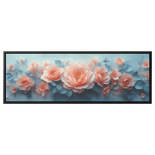 Polygonal Floral Patterns Soft Pastel Gradients Crystal Clear Outlines Panoramic Framed Canvas Wall Art Decor - Awakening Righteousness