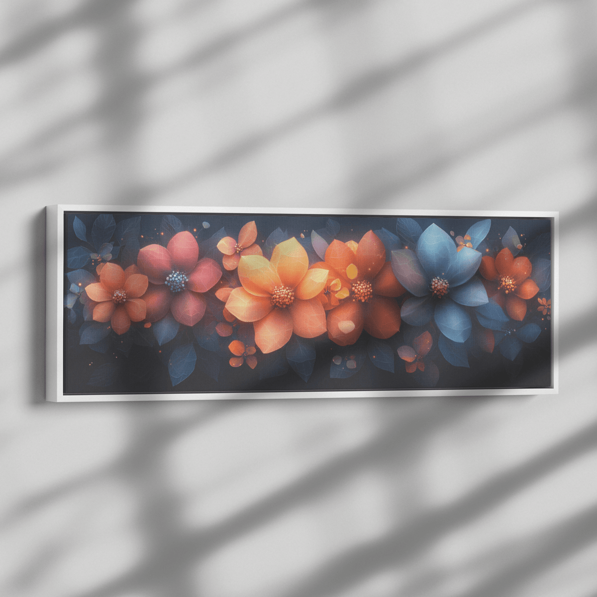 Polygonal Floral Patterns Vibrant Fractal Inspired Shapes Panoramic Framed Canvas Wall Art for Modern Decor - Awakening Righteousness