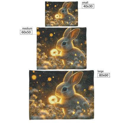 Rabbit Holding Glowing Dandelion in Magical Meadow Under Starry Night Sky Fleece Sherpa Blanket - Awakening Righteousness