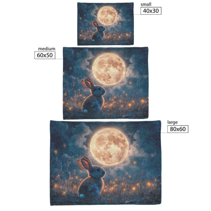 Rabbit Silhouetted Against Glowing Full Moon in Peaceful Meadow with Tall Grass and Fireflies Fleece Sherpa Blanket - Awakening Righteousness